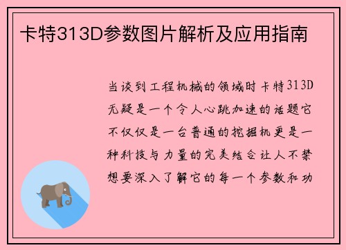 卡特313D参数图片解析及应用指南